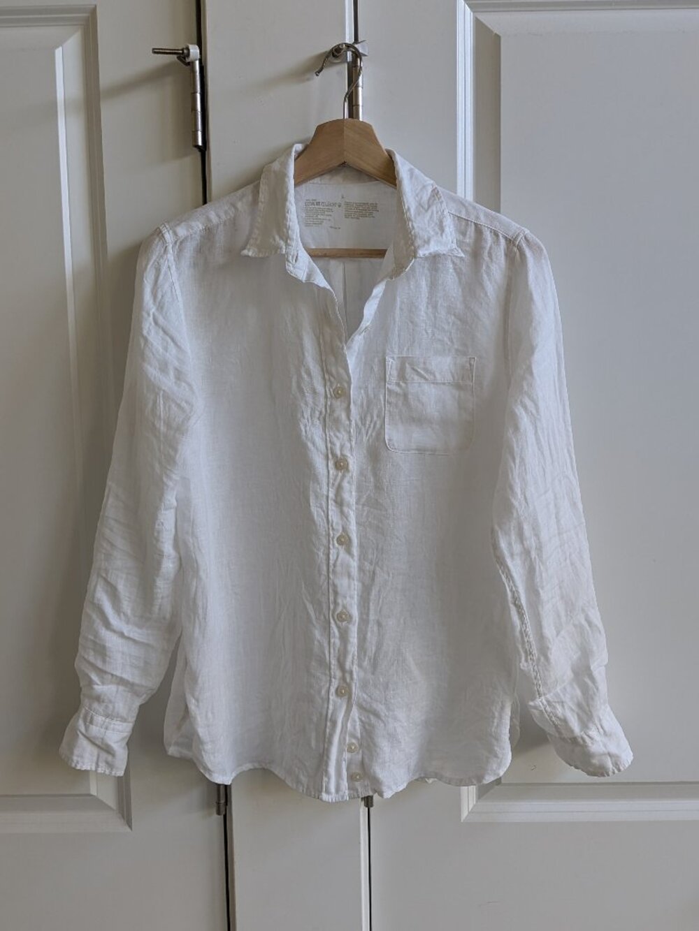 Muji White Linen Button Up Shirt Size L Minimalist Long Sleeve Collared Blouse